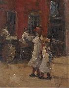 Georges Lemmen Girls strolling on the street oil